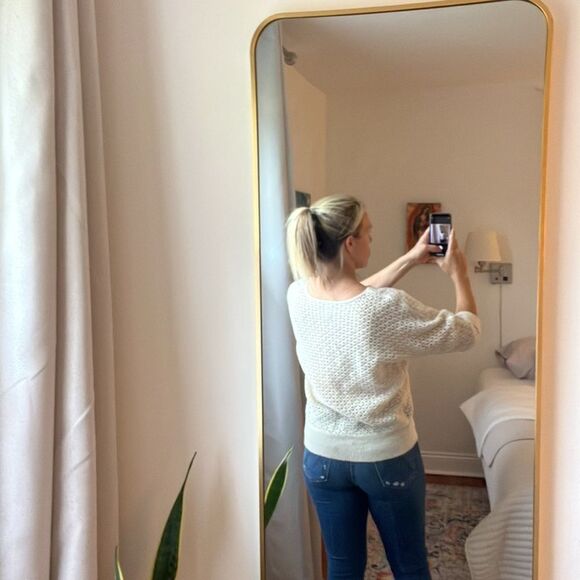 Chico’s Open Knit Ivory Wool Sweater Size 1 Medium - Picture 4 of 6